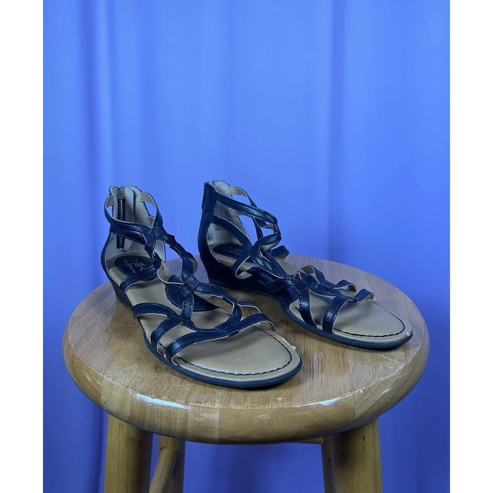 b.o.c Black Strappy Open Toe Sandals Women Size 6 Gladiator Zipper Earthy Boho
